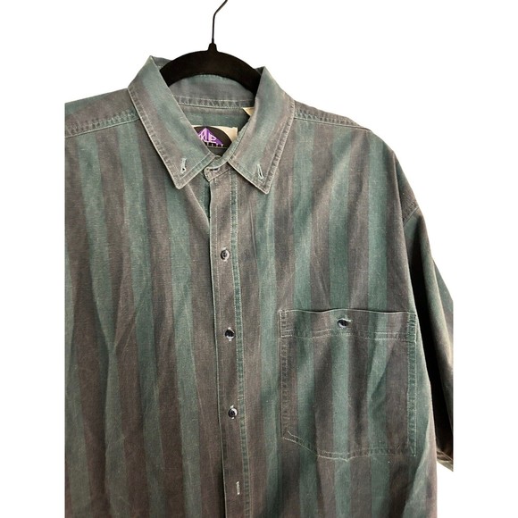 Vintage 90s TRUE IDENTITY Striped Blue Teal Short Sleeve Button Up Large - Picture 3 of 3
